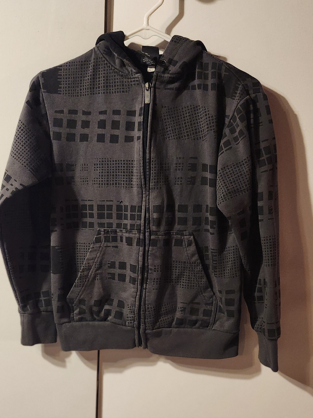 Shaun White Dark Gray Zip-Up Hoodie with Subtle Grid Pattern